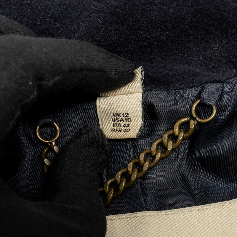 Burberry Size UK12 Detailed Button Trench Coat Virgin Wool/Cashmere Dark Blue