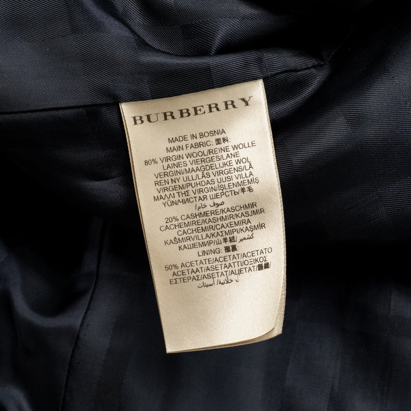 Burberry Size UK12 Detailed Button Trench Coat Virgin Wool/Cashmere Dark Blue