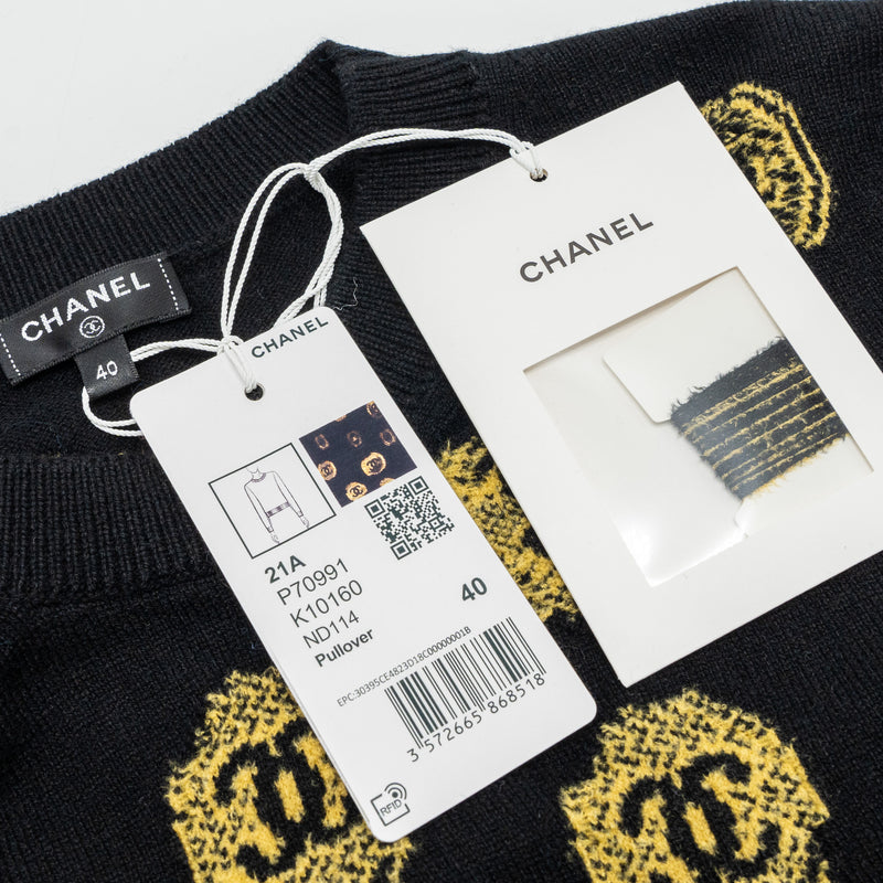 Chanel Size 40 21A Pullover sweater/CASHMERE Black/Gold