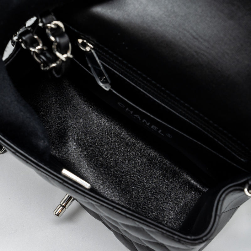 Chanel mini square flap bag lambskin Black SHW (microchip)