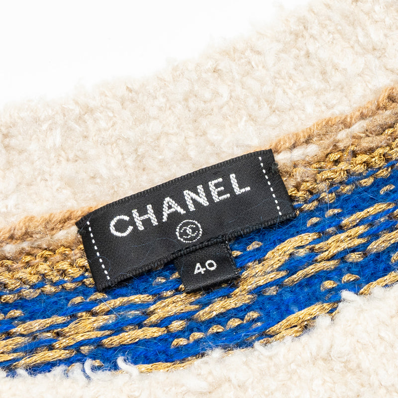 CHANEL SIZE 40 sweater silk/cashmere/Mohair Brown/Blue/Multicolour