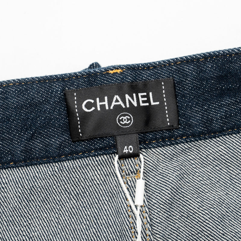 Chanel Size 40 CC Logo Washed Out Denim Jeans Cotton Dark Blue