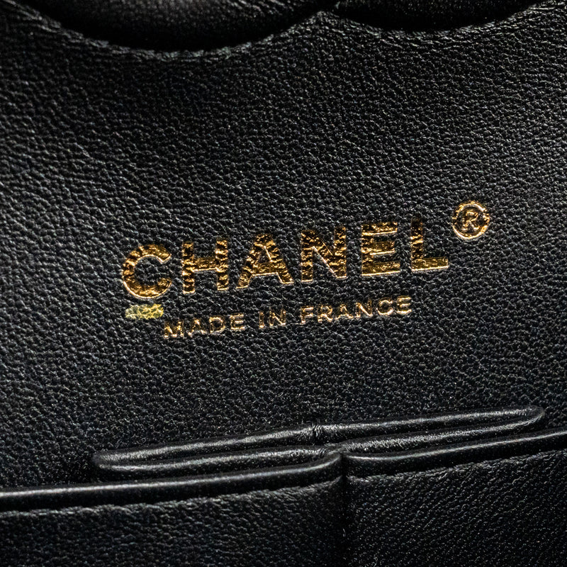 Chanel 21A pearl strass crystal medium classic double flap bag fabric grey LGHW