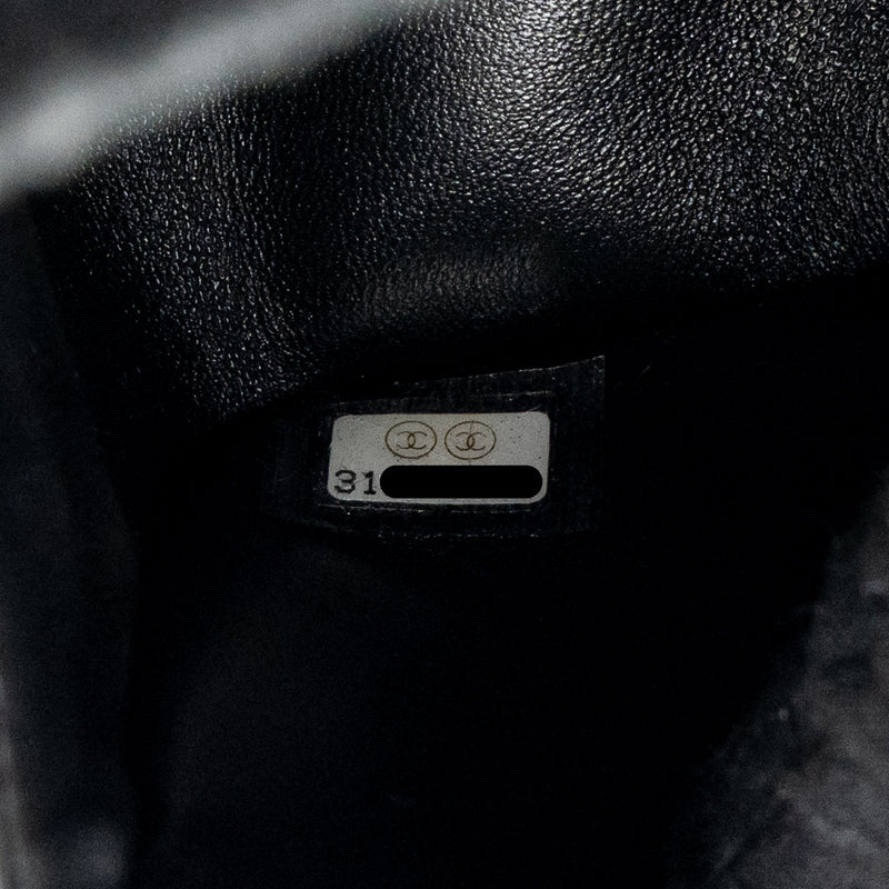 Chanel 21A pearl strass crystal medium classic double flap bag fabric grey LGHW