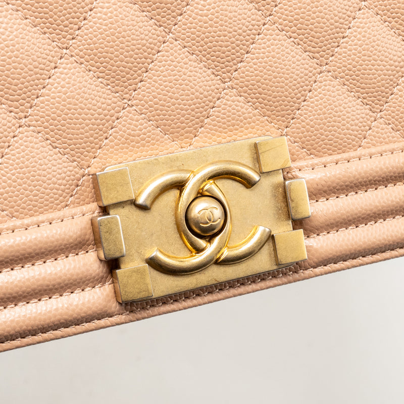 Chanel Medium Boy Bag Grained Calfskin Beige GHW
