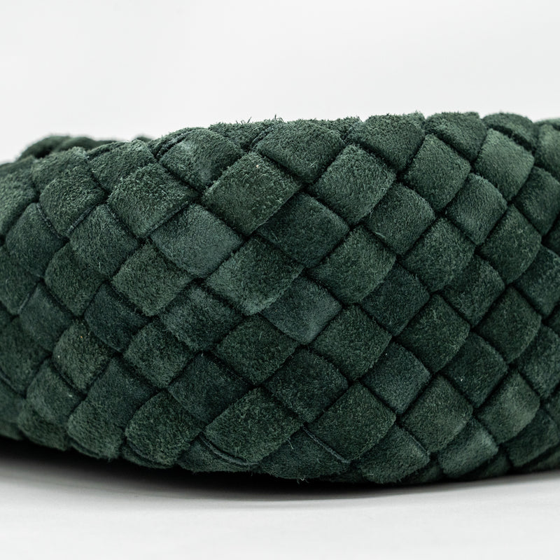 Bottega Veneta Cobble Messenger Bag Intrecciato-Woven Padded Suede Dark Green GHW