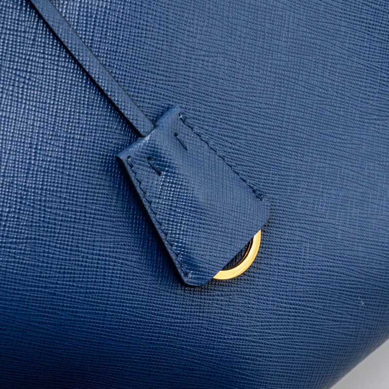 Prada double zip tote bag saffiano calfskin blue GHW