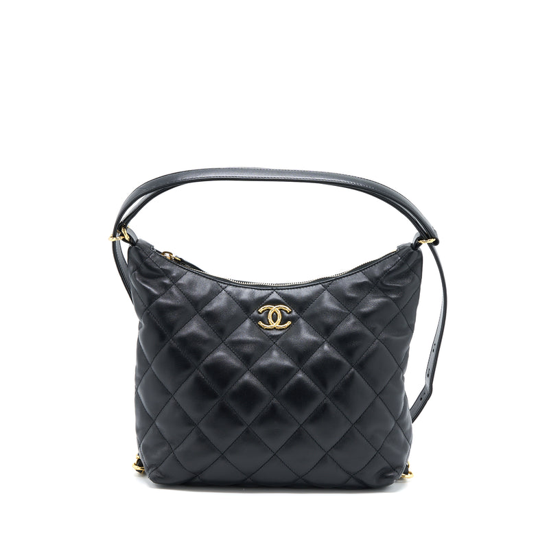 CHANEL Black Quilted Leather Button Up Hobo Bag