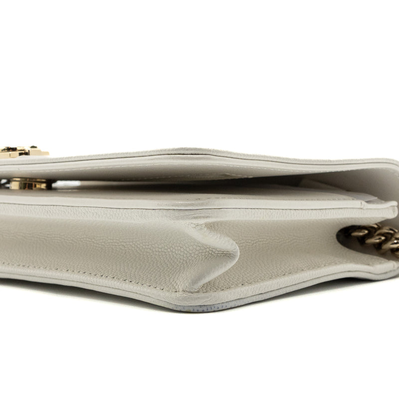 CHANEL BOY WALLET ON CHAIN CAVIAR WHITE LGHW (Microchip)
