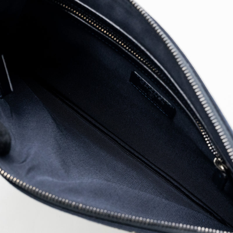 Chanel Double Side Zip Pouch/Zip Clutch Fabric Black Ruthenium Hardware