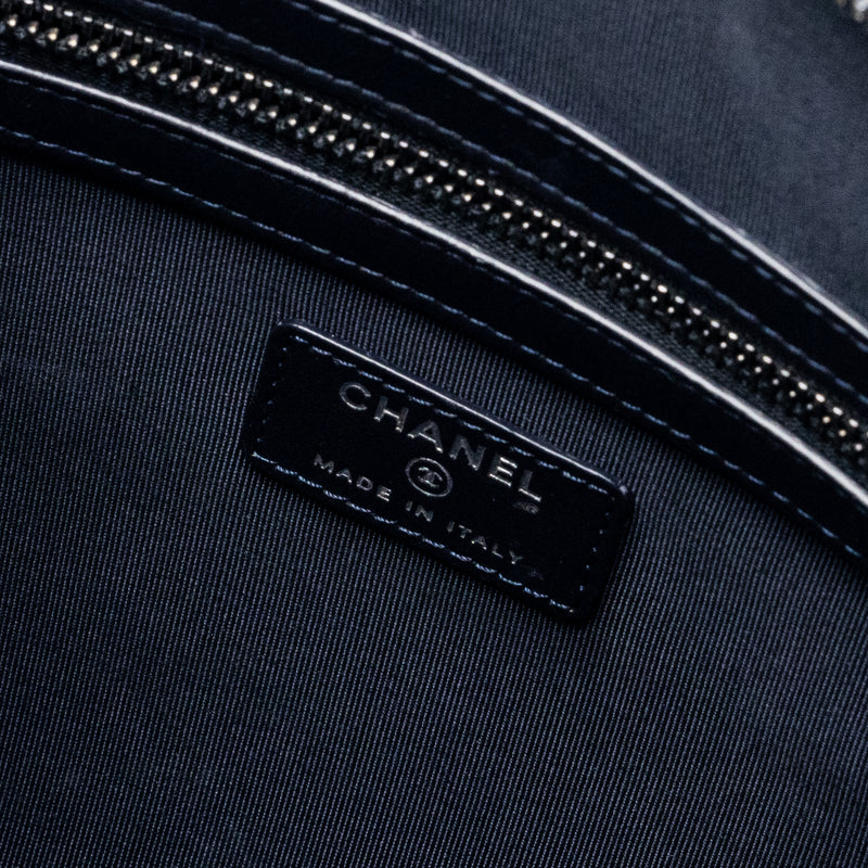 Chanel Double Side Zip Pouch/Zip Clutch Fabric Black Ruthenium Hardware
