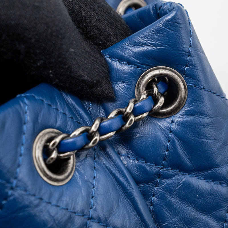 Chanel Medium Gabrielle Backpack Aged Calfskin Blue Multicolour Hardware