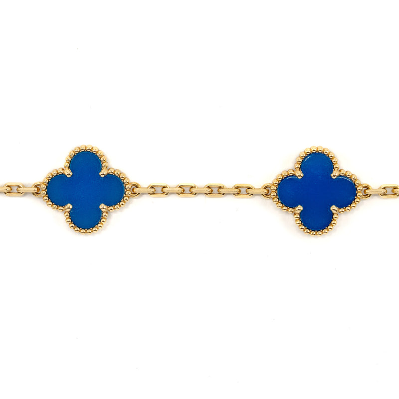 Van Cleef and Arpels vintage Alhambra bracelet 5 motif 18K yellow gold, agate