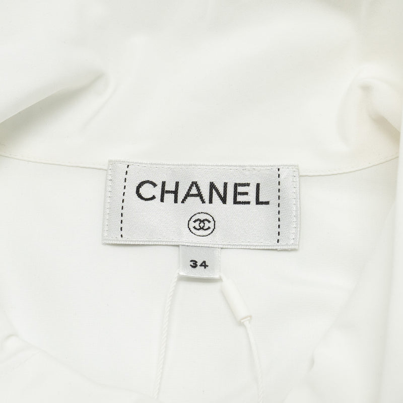 CHANEL Size 34 21S Pearl Blouse Polyester/Cotton White