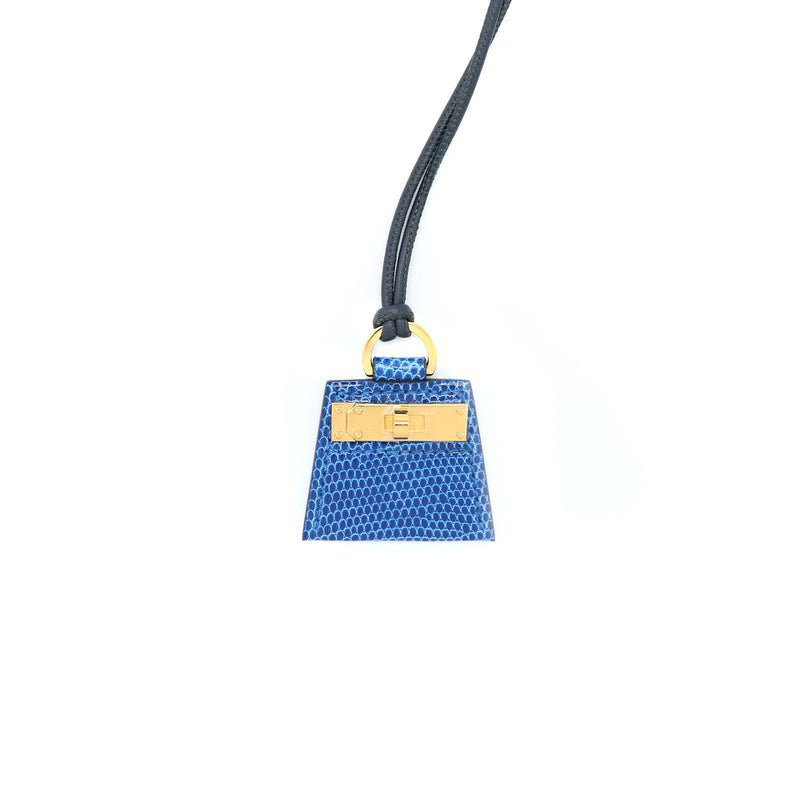 Hermes Monpetitkelly Pendant Small Model Lizard Blue Saphir GHW