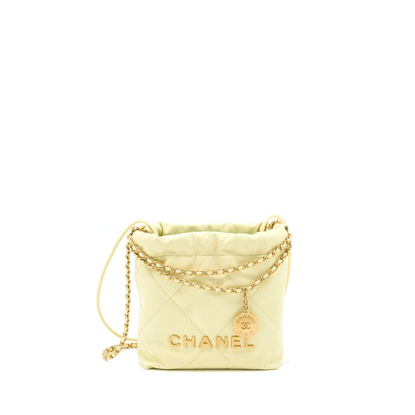 Chanel 23S Mini 22 Bag Shiny Calfskin Light Yellow GHW (Microchip)