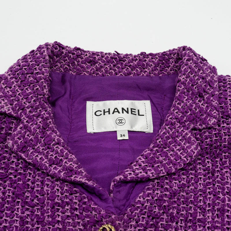 CHANEL Size 34 21C Gold CC Buttons Tweed Jacket Cotton/Acrylic Purple