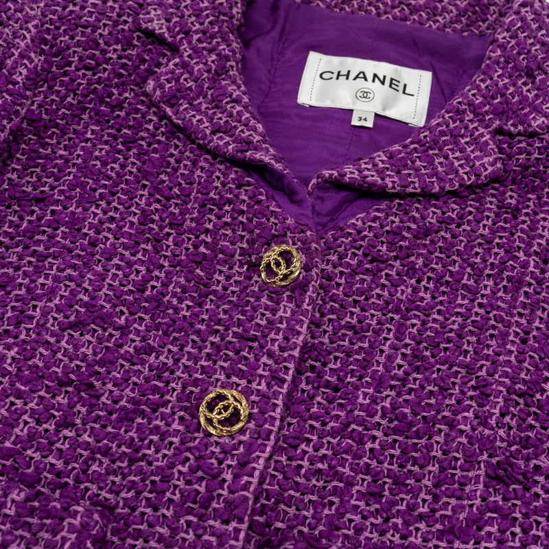 CHANEL Size 34 21C Gold CC Buttons Tweed Jacket Cotton/Acrylic Purple