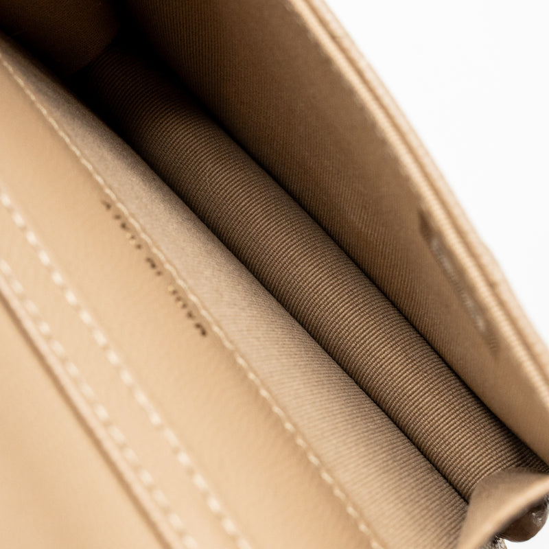 Chanel mini flap clutch with chain caviar dark beige LGHW (microchip)