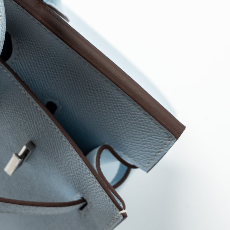 Hermes Birkin 25 Epsom Blue Brume SHW Stamp U With An Extra Hermes Twilly