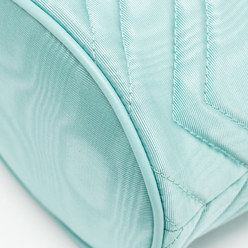 Gucci GG Marmont silk bucket crystal chain bag Fabric/ Crystal Light Blue SHW