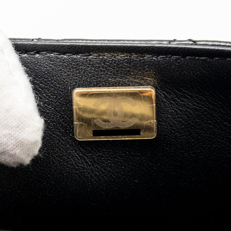 Chanel 24p pearl chain Mini Flap Bag Lambskin Black GHW (Microchip)