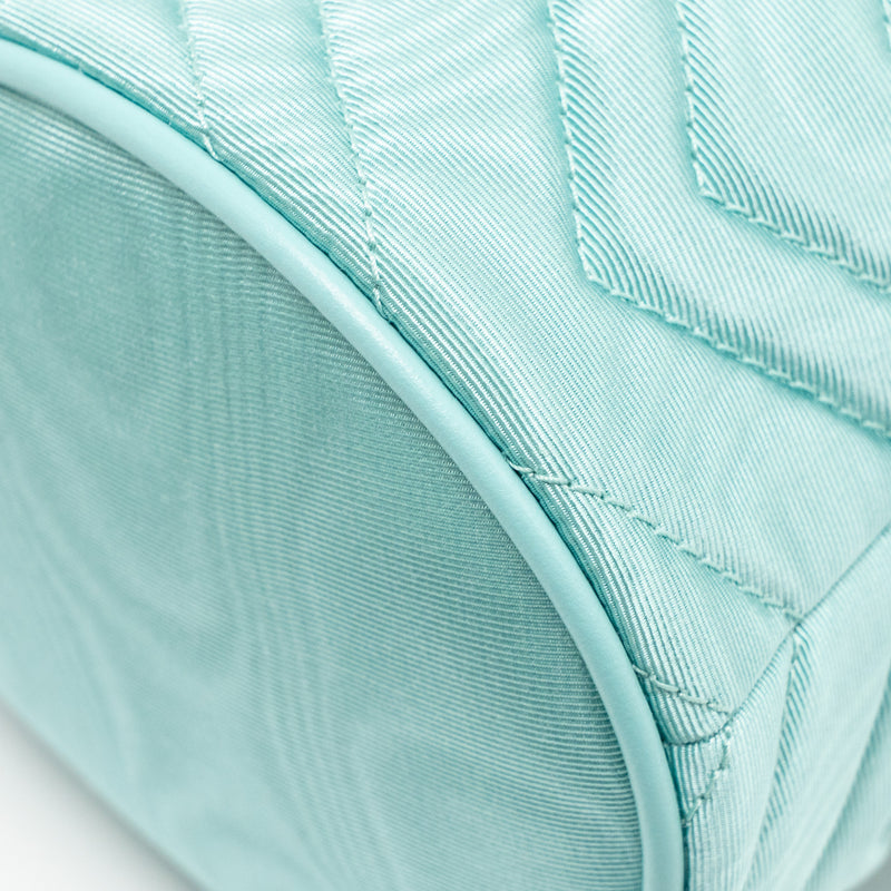 Gucci GG Marmont silk bucket crystal chain bag Fabric/ Crystal Light Blue SHW