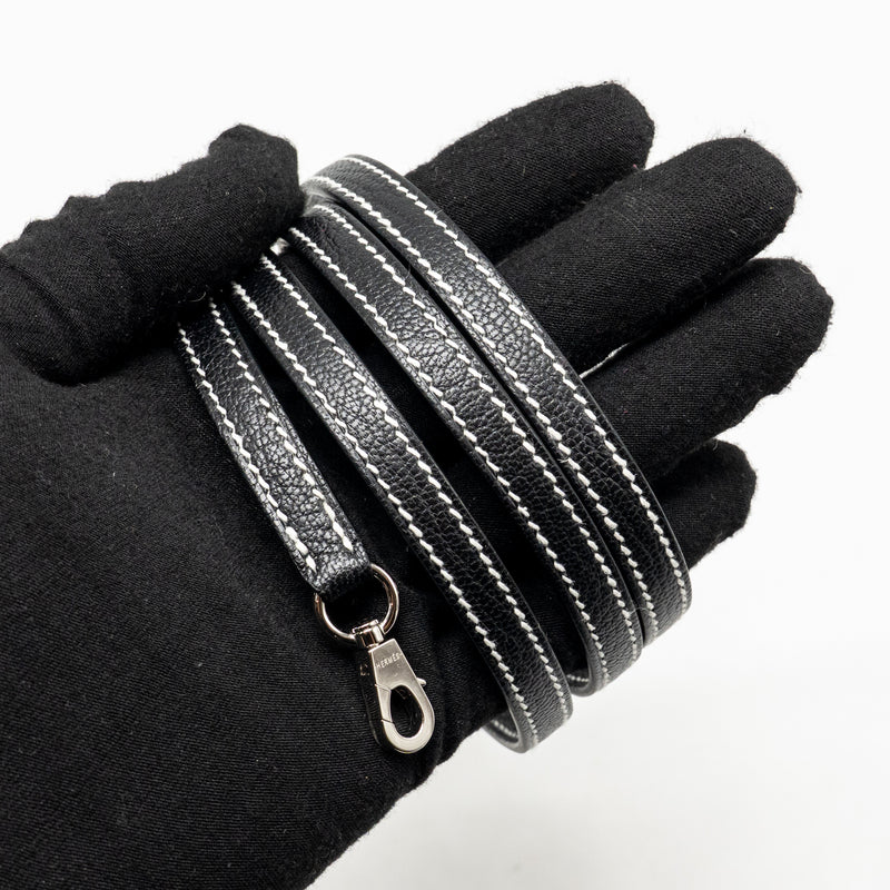 Hermes Mini Kelly II Special Order Chèvre Mysore Black/Gris Perle White Stitching SHW Stamp W