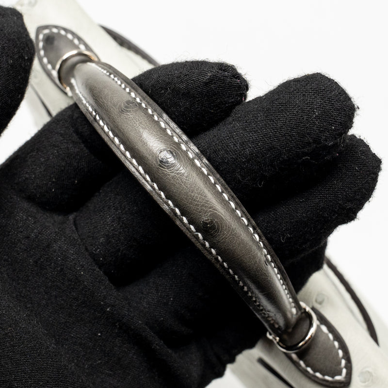 Hermes Mini Kelly II Special Order Ostrich Gris Perle / Graphite SHW Stamp W