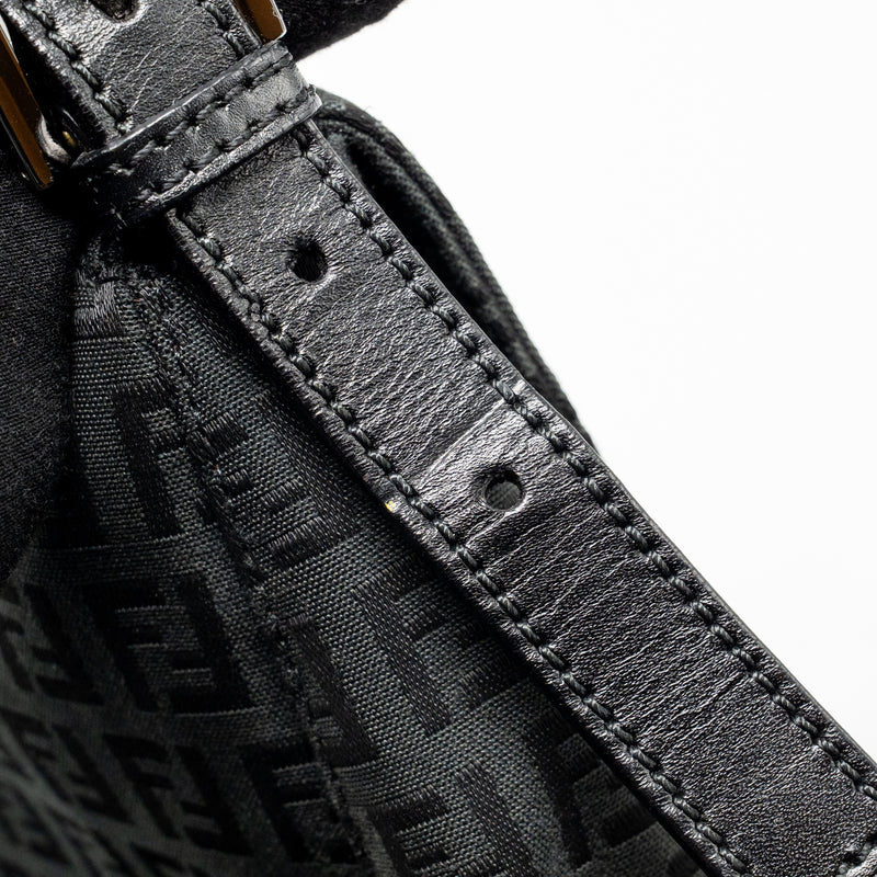 Fendi Zucca Mamma Baguette Bag FF Logo Canvas Black SHW