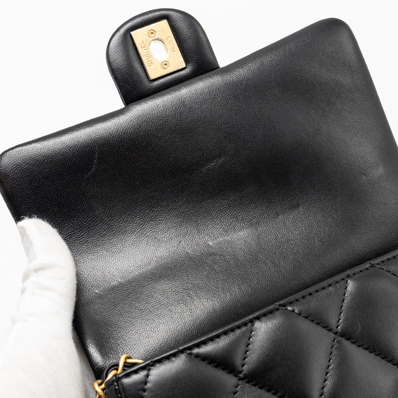 Chanel 23b Mini Flap Bag detail Chain Lambskin Black GHW(microchip)