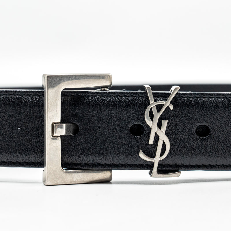 Saint Laurent/YSL Size 80 Cassandre Belt Square Buckle Calfskin Black SHW