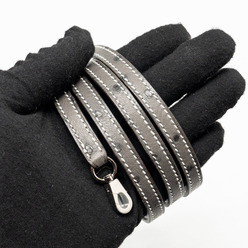 Hermes Mini Kelly II Special Order Ostrich Gris Perle / Graphite SHW Stamp W