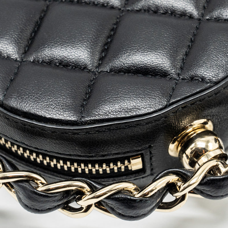 Chanel 22c Quilted Round Clutch With Chain Lambskin Black LGHW