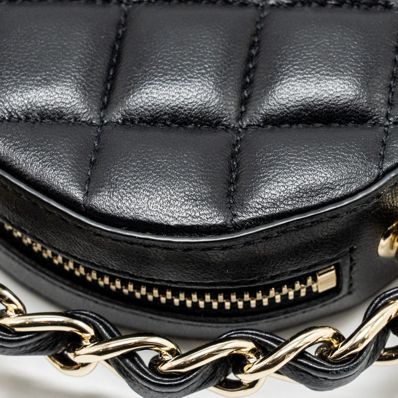 Chanel 22c Quilted Round Clutch With Chain Lambskin Black LGHW