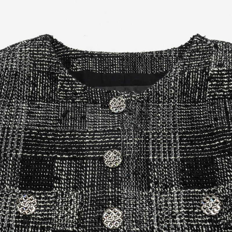 CHANEL Size 34 22A Tweed Jacket Cotton/Wool Gray/Black/White