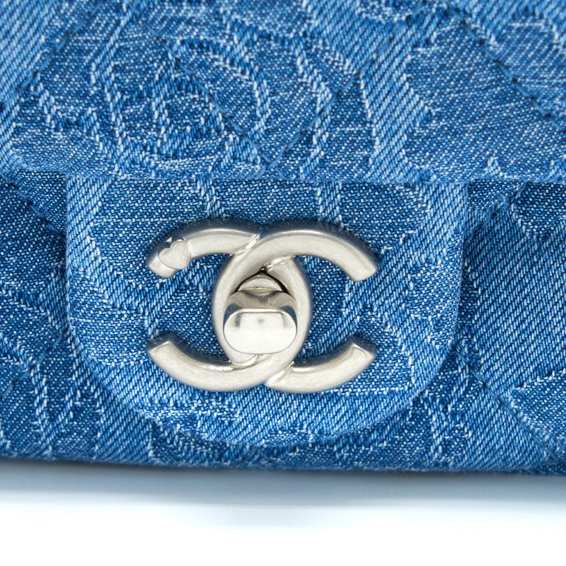 Chanel Coco Love Flap Bag Camellia Denim Blue SHW (Microchip)