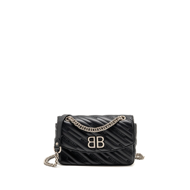 Balenciaga BB M Chain Shoulder Bag Logo matelasse calfskin Black SHW