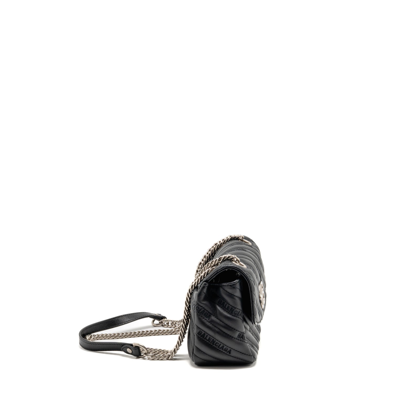 Balenciaga BB M Chain Shoulder Bag Logo matelasse calfskin Black SHW