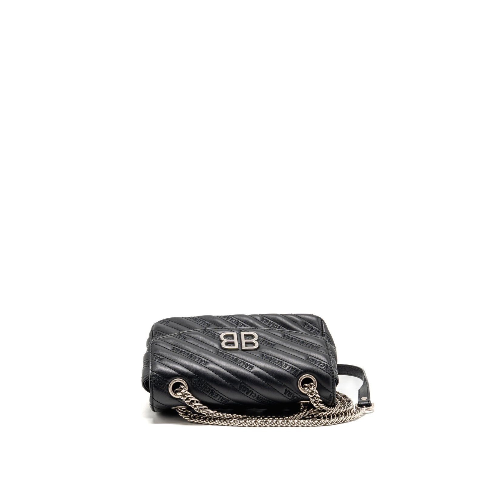Balenciaga BB M Chain Shoulder Bag Logo matelasse calfskin Black SHW