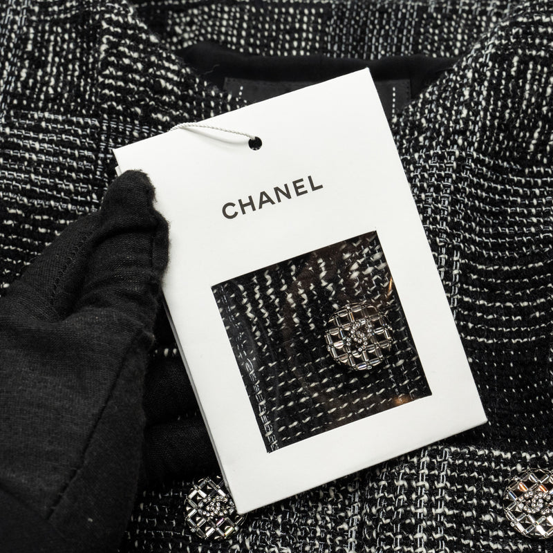 CHANEL Size 34 22A Tweed Jacket Cotton/Wool Gray/Black/White