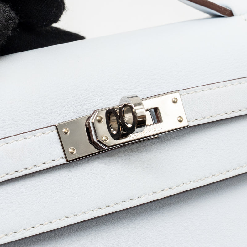 Hermes Kelly Pochette Swift Bleu Brume SHW Stamp Z
