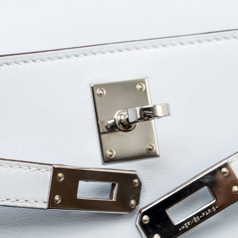 Hermes Kelly Pochette Swift Bleu Brume SHW Stamp Z