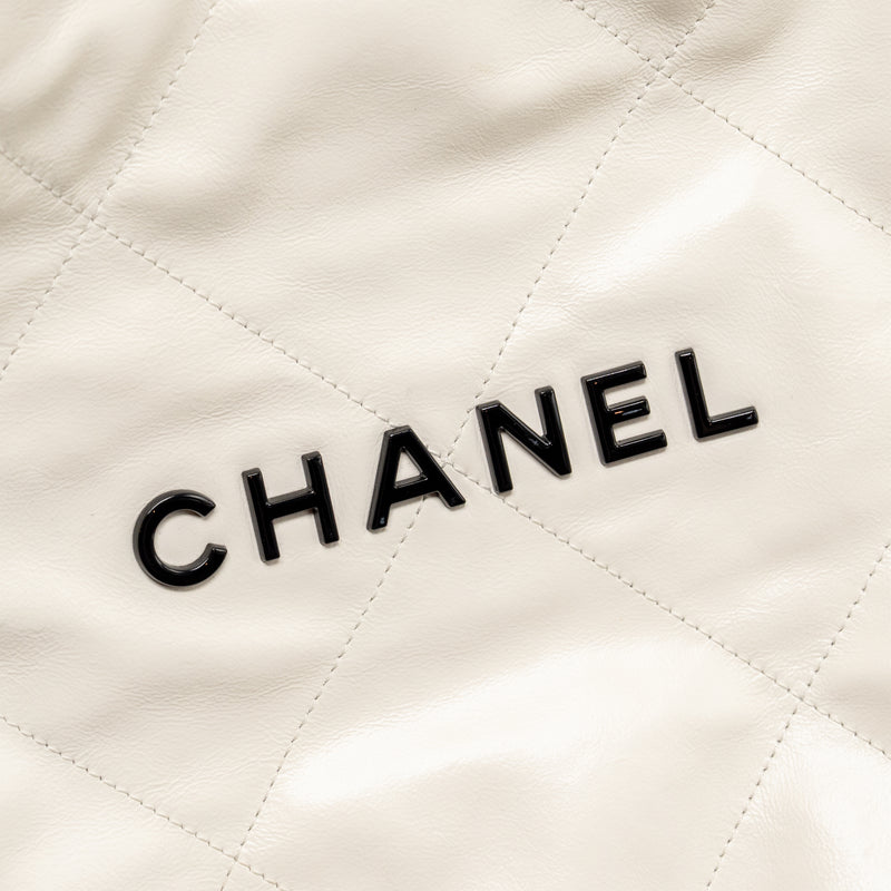 Chanel Small 22 Bag with Black Letter Logo Calfskin White GHW (Microchip)