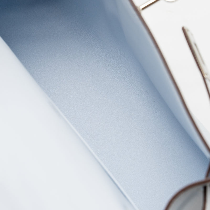 Hermes Kelly Pochette Swift Bleu Brume SHW Stamp Z