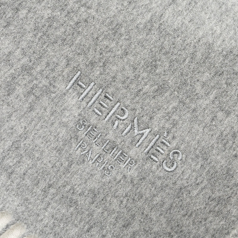 Hermes Double Face Stole Scarf Cashmere Gris Flanelle/Ivoire