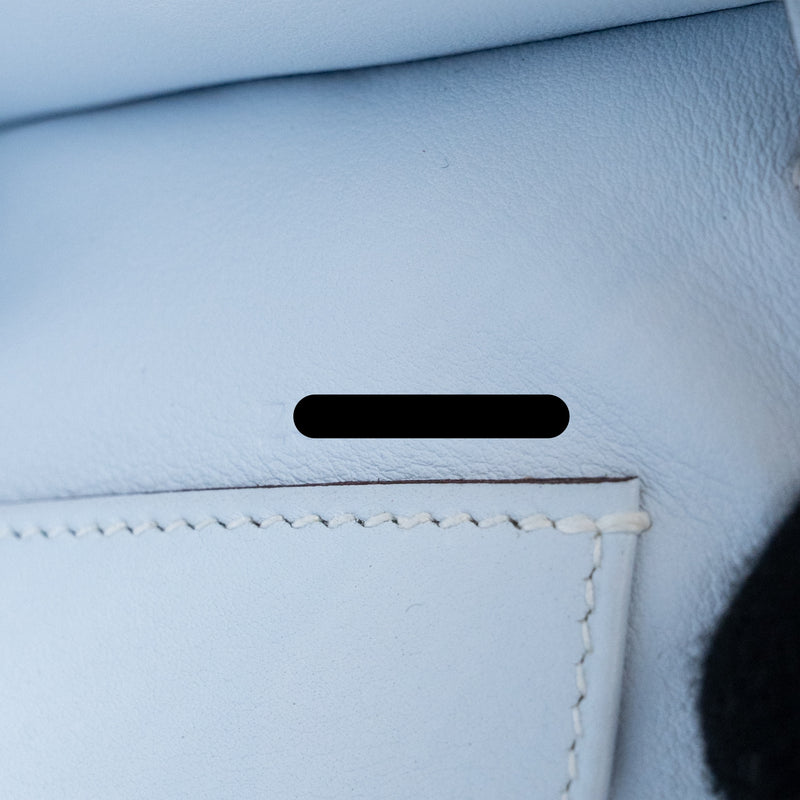 Hermes Kelly Pochette Swift Bleu Brume SHW Stamp Z