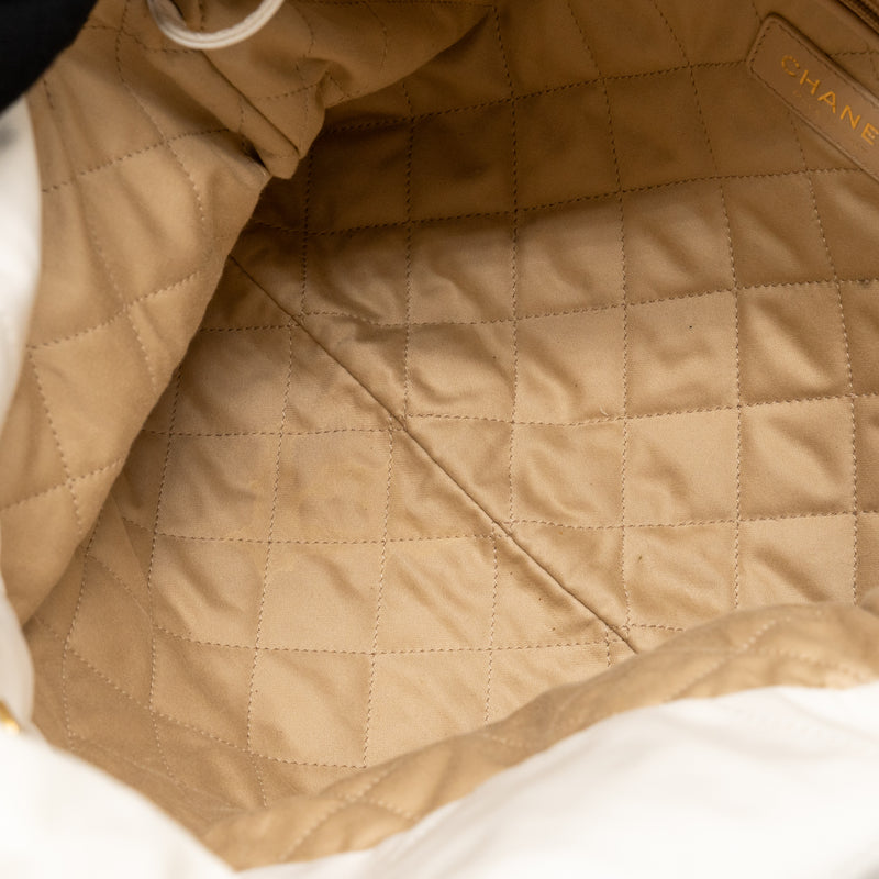 Chanel Small 22 Bag with Black Letter Logo Calfskin White GHW (Microchip)