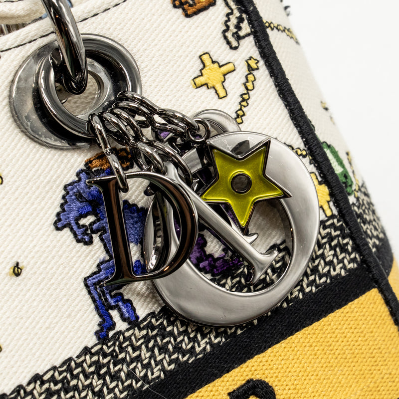 Dior Medium Lady D-lite Bag Pixel Zodiac Embroidery Canvas Multicolour Black hardware