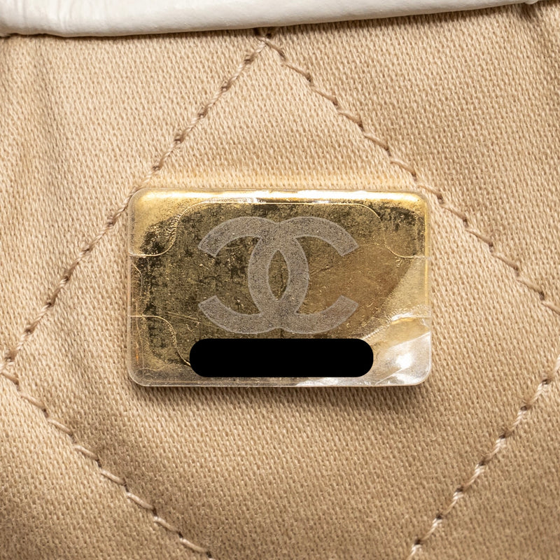 Chanel Small 22 Bag with Black Letter Logo Calfskin White GHW (Microchip)